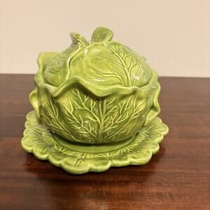 Vintage 1972 Holland Mold Cabbage Tureen with Lid & Underplate – Green Ceramic